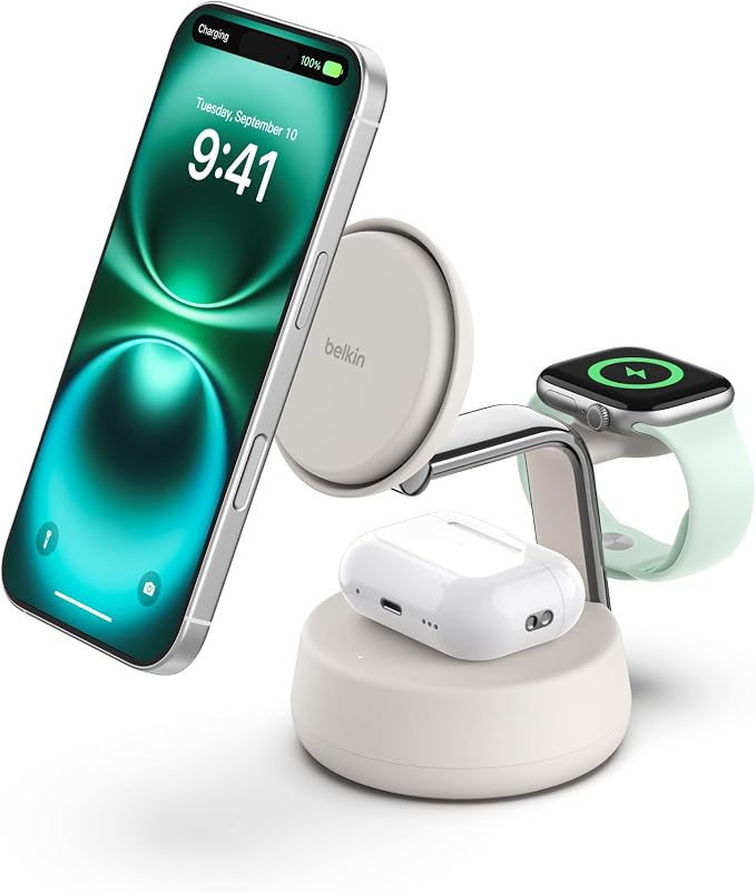 Belkin Qi2.2 25W Wireless Fast Charging Station, 3 in 1 iPhone Charger