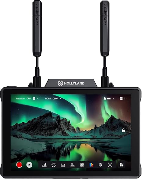 Hollyland Pyro 7 Wireless Video Transmitter & Receiver & 7 inch Camera Field Monitor HDMI & SDI 1300ft Range, 60ms Latency Auto Dual-Band Hopping with Waveform, LUTs, Recording, Vector Scope,Solo kit | Video transmitter and receiver, HDMI and SDI, 1300ft