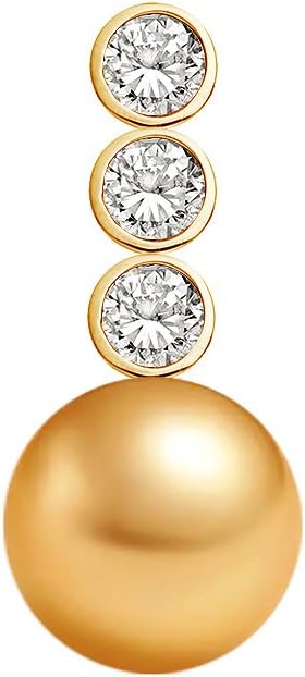 Golden South Sea Cultured Pearl Pendant for Women AAAA Quality 18k Yellow Gold with Diamond