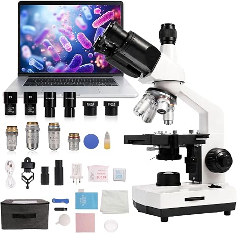 SWIFT SW320T Trinocular Microscope with 2MP Camera, Carrying Case | Metal Build for Adults Students.Real-time PC imaging with Slides,Phone Adapter & Microscope Kit.Precision Stage Control