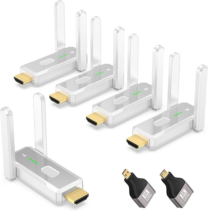 Wireless HDMI Transmitter and 4 Receivers, 500 FT/150M, 2.4G+5G Plug & Play, 1080P HD Audio and Video Transmission, Suitable for Laptops, Desktops, TV Boxes, Projectors to Monitors
