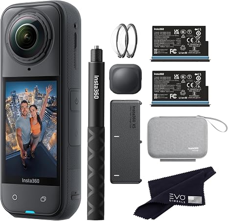 Insta360 X5 Essentials Bundle-8K Waterproof 360 Action Camera|Bundle Includes Selfie Stick, Extra Battery, Utility Fast Charge Case, Standard Lens Guards, Lens Cap, Carry Case(No Card)