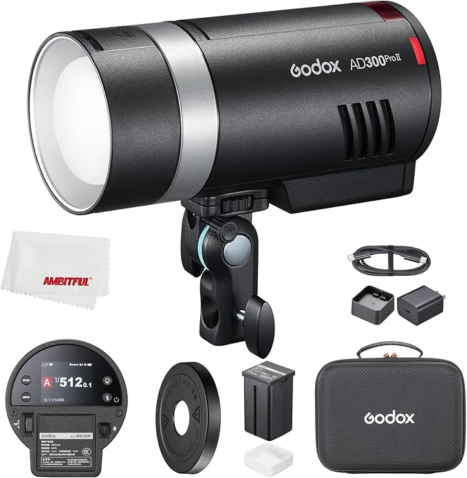 Godox AD300 Pro II AD300ProII 300Ws Portable Outdoor Studio Strobe Flash | 12W 2800K-6000K Bi-Color LED, 2.4G X Wireless, TTL 1/8000s HSS, 0.01s-1.5s Recycle, 1/1~1/512 Power Steps