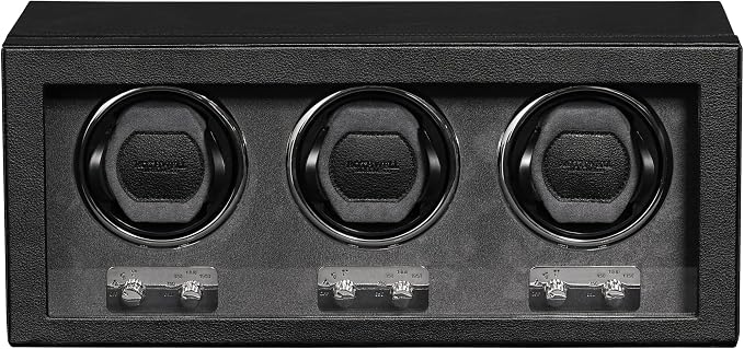 ROTHWELL Triple Watch Winder for Automatic Watches with Quiet Motor with Multiple Speeds and Rotation Settings (Black/Grey)