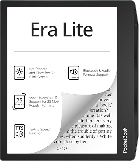 PocketBook Era Lite | Affordable 7" e-Reader | Latest E Ink Carta™ 1300 Screen | SMARTlight | Open Cloud | Up to 2 Months on a Single Charge | 25 formats | IPX4 | Bluetooth & Text-to-Speech Support