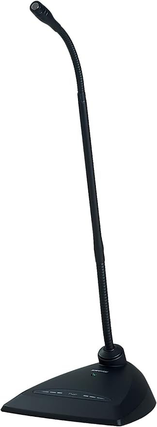 Shure MX418D/C Cardioid Condenser Gooseneck Microphone | 18-inch gooseneck mic with desktop base, 10-ft cable, logic functions, programmable switch and LED indicator