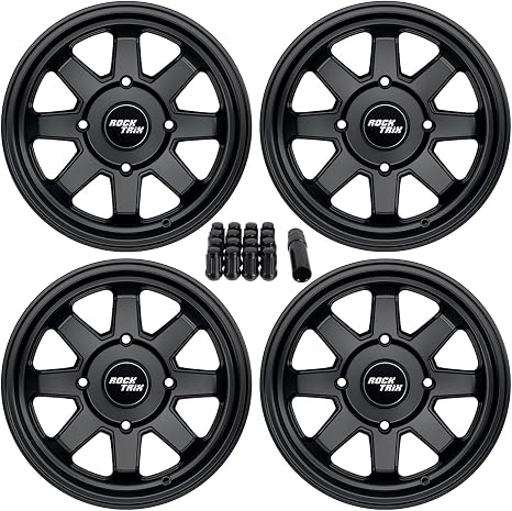 RockTrix RT116 14x7 ATV UTV Wheel 4x110 5+2 Offset Black with 12x1.5 Nuts