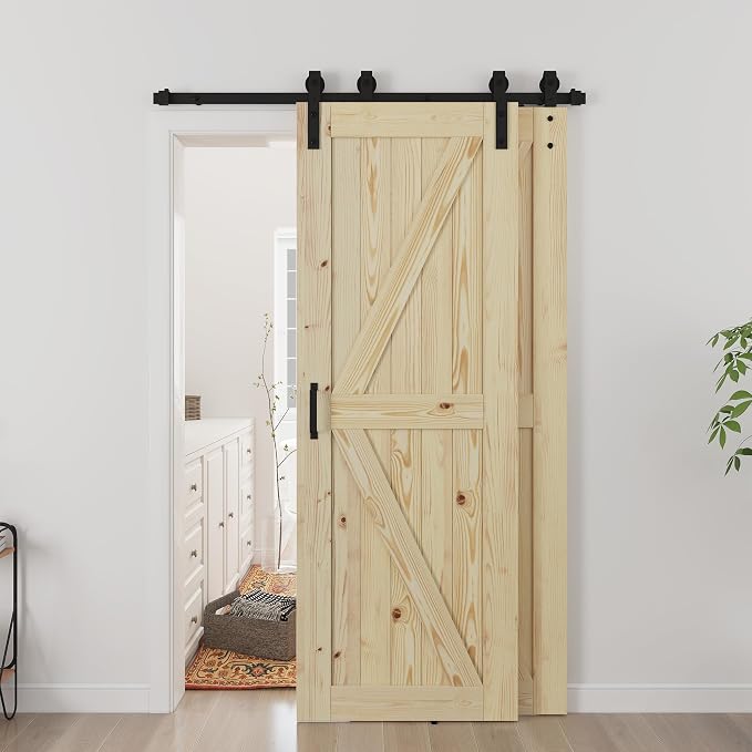 SMARTSTANDARD Double 28"x84" Bypass Barn Door with 5FT Hardware Included | Unfinished Solid Wood, DIY Support, A Simple Assembly is Required