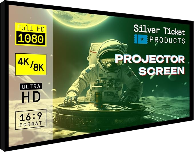 Silver Ticket Products STR Series 6 Piece White 1.1 Gain 120" Diagonal 16:9 Format Projection Screen, Aluminum Frame, Wall Mounted, 109.25x63.625 inches STR-169120