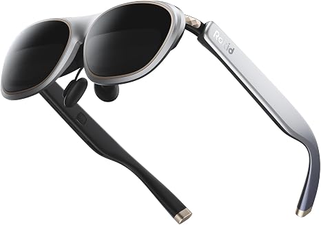 Rokid Max 2 AR Glasses Silver, 215" Micro-OLED Display, 50° FOV, 600 Nits Brightness, Compatible with Mobile Phone, Steam Deck, ROG, Ipad, Mac Immersive Wearable Display for Gaming & Entertainment