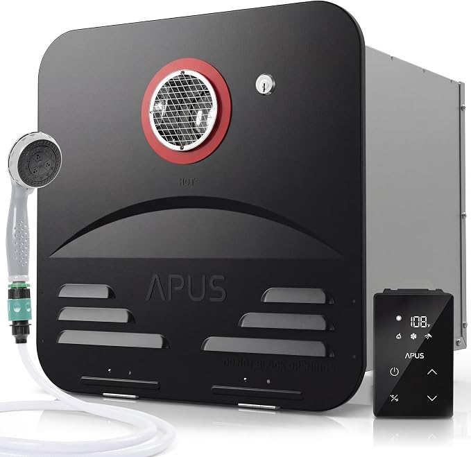 APUS RV Tankless Water Heater, Propane, 68,000 BTU, Black Door, 3.9 GPM