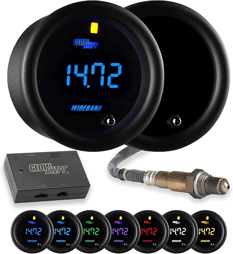 GlowShift Tinted 7 Color Digital Wideband Air Fuel Gauge Kit, 2-1/16" 52mm