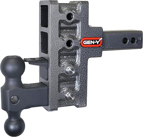 GEN-Y Hitch Offset Tow Hitch for 2" Receiver - 2.5" Rise/5" Drop with 4 Adjustable Positions, Includes Dual Ball Mount, Pintle Lock and Pins, 10,000 lbs Towing Capacity, 1,500 lbs Tongue Weight