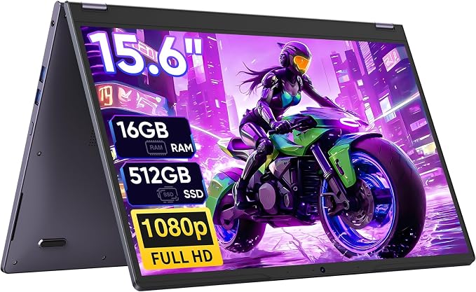 15.6" 2-in-1 Laptop/Tablet, 360° Flip FHD Touchscreen, Intel Core m3-8100Y up to 3.4GHz, 16GB RAM 512GB SSD, Win11, Deep Purple for Student Note-Taking, Design, Entertainment