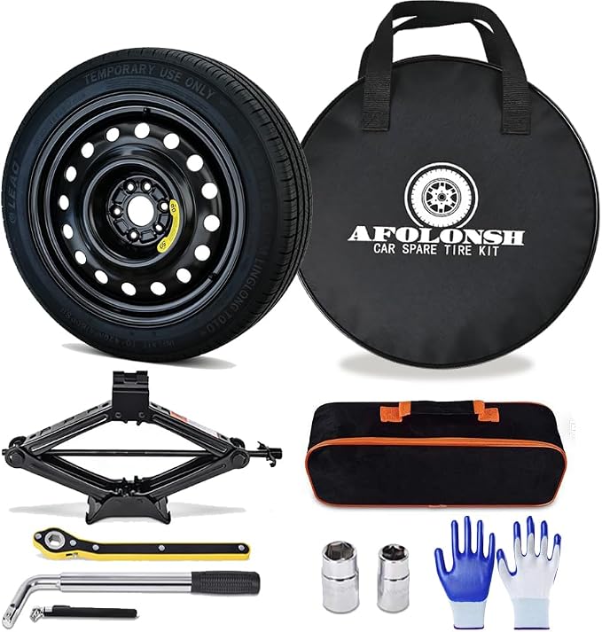 Spare Tire Kit Fits 2016-2025 Chrysler Pacifica (Including Hybrid & PHEV) | Complete Compact Spare Tire 155/85R18 with Pre-Mounted Wheel | Includes 2 Ton Scissor Jack, Lug Wrench, Gloves & Tool Set