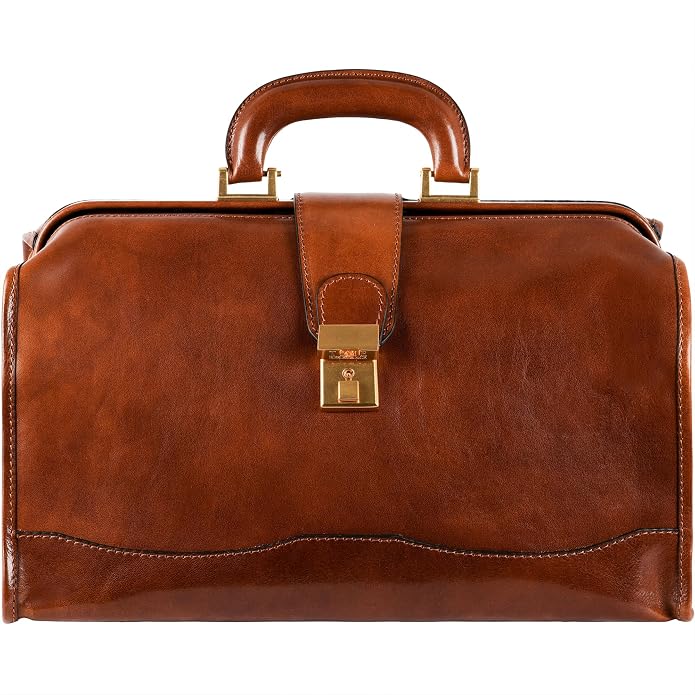 Time Resistance Leather Doctor Bag - Italian Handmade Medical Bag - Vintage Style Handbag - Real Leather Briefcase