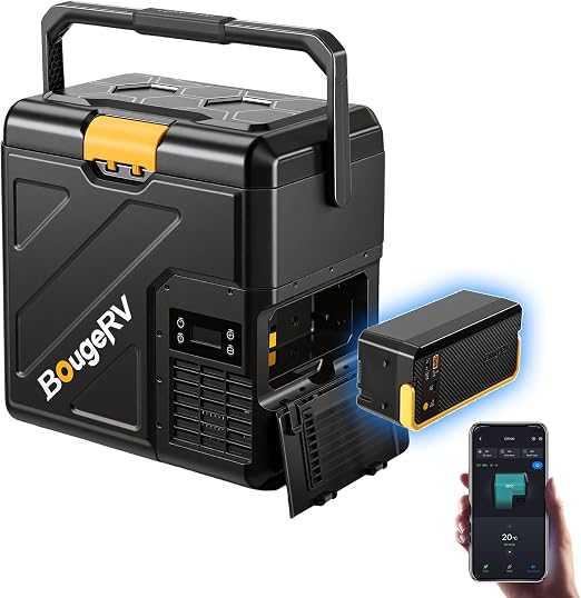 BougeRV 12V Refrigerator with 240Wh Battery CRH20 21QT, -4-68°F Car Fridge