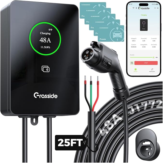 Upgraded 48 Amp Level 2 EV Charger, Hardwired, 11.5kW J1772 Home Charging