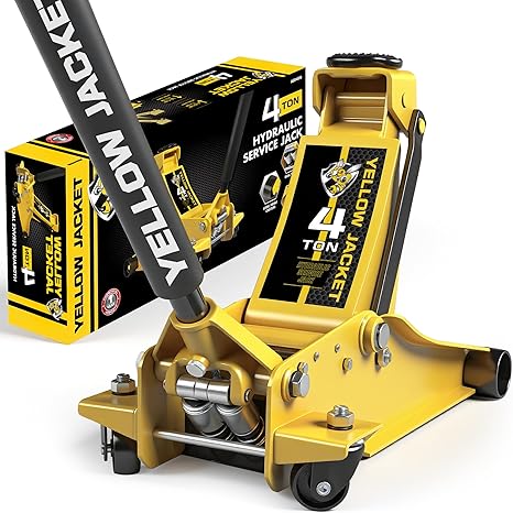 YELLOW JACKET Low Profile Floor Jack with Dual Pumps Quickly Lift Hydraulic Car Jack with Pad, 4 Ton (8,800 lb) Capacity