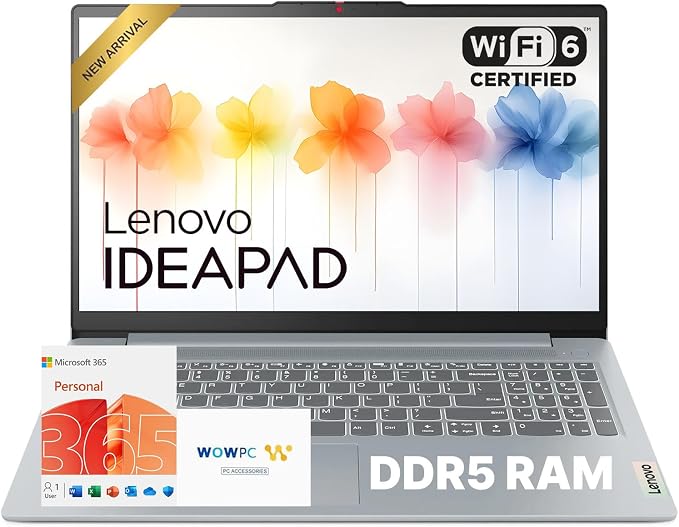 Lenovo IdeaPad Slim 3i • 15.6" FHD Laptop with Microsoft Office 365 • Intel 4 Cores • 128GB SSD • DDR5 • Quick Setup, Lightweight • Win 11