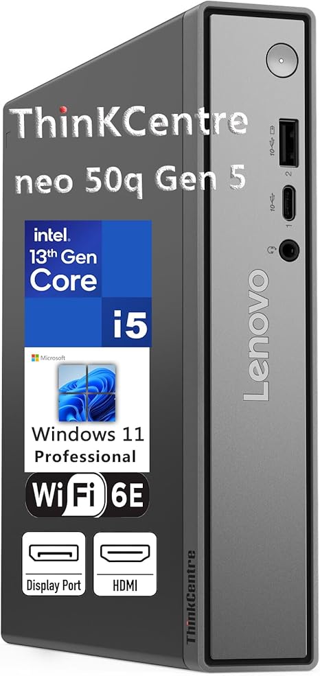 Lenovo ThinkCentre neo 50q Gen 5 1L Mini Desktop, Intel Core 5 210H 8-Core