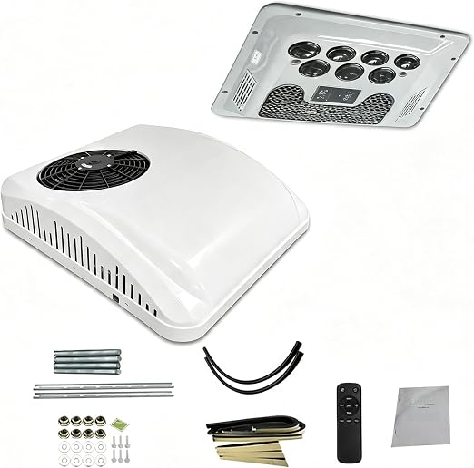 RV Rooftop Air Conditioner w/Heat 12 Volt, Campervan Roof top AC Unit 10000BTU 12V AC, Rapid Cooling APU 12 Volt Air Conditioner for Van, Golf Carts, Road Machine, Caravan, Buses