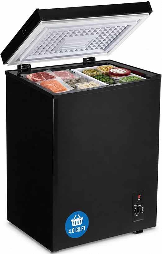 3.5 Cu.Ft Chest Freezer, Small Deep Freezer with 7 Adjustable Thermostat, Low Noise & Energy Saving Compact Mini Freezer with Removable Basket for Home, Garage, Basement, Apartment, Dorm