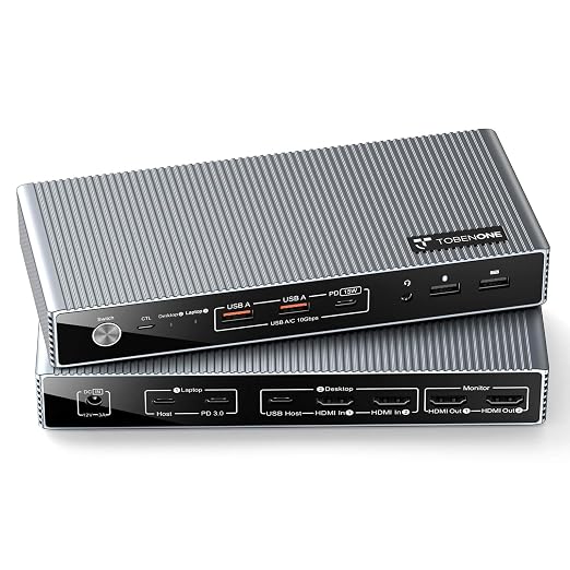 TobenONE KVM Switch 2 Monitors 2 Computers for 1 Laptop & 1 Desktop