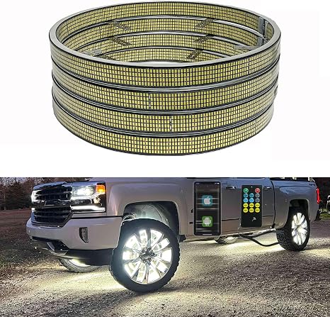 New 4Pcs 17in 8 Row Wheel Ring Lights Super Bright 8896Pcs 5730SMD LED Wheel Light with APP & RF Remote Control,Waterproof IP68 Pure White Wheel Rim Lights