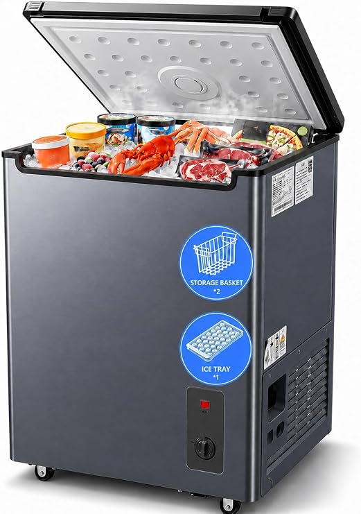 7.0 Cu Ft Chest Freezer Energy Efficient Low-Noise Basket & Wheels