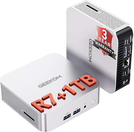 GEEKOM A8 Mini PC, Ryzen 7 8745HS, 16GB DDR5 Upgradeable RAM, 1TB SSD