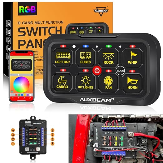 Auxbeam 8 Gang Switch Panel Bluetooth AR-820 with RGB APP Control 3 Modes