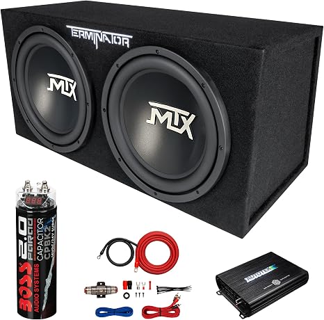 MTX Terminator Dual 12" Subwoofer Box, 1200W Mono Amp, & Wiring Kit