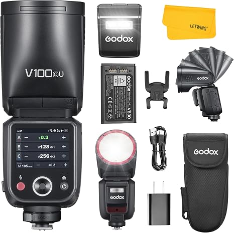 Godox V100 C V100-C Flash for Canon, 100Ws TTL Canon Speedlite HSS 1/8000S, Touchscreen Control, 400 FulI Power Flashes, Lithium Battery, 1.7s Recycle Time, 2.4G Wireless External Flash(USA Version)