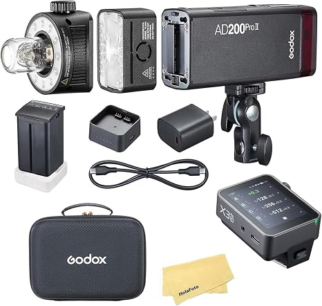 Godox AD200 Pro II Pocket Flash with X3ProC Flash Trigger for Canon Cameras | 2.4G TTL HSS 1/8000 Seconds,500 Full Power Flashes,0.01-1.8s Recycle Time,Bi-Color Modeling Lamp(Godox AD200ProII+X3ProC)