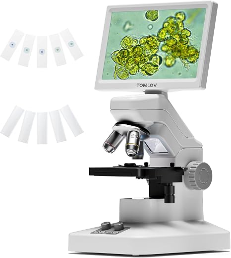 TOMLOV DM301 Max Microscope for Kids Students Adults, Science Experiments | 7" Screen, X-Y Metal Stage, TV/PC Display, Camera & Video, Wireless APP Share, Dual LEDs, 1200X Biological Science Slides Kit