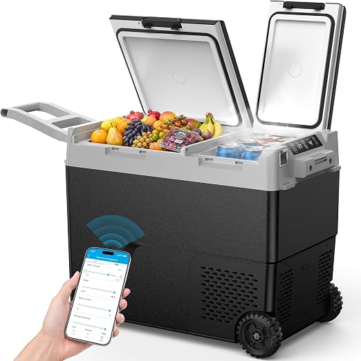 Feelfunn 12V Refrigerator 61QT Dual Zone Portable Freezer, Black