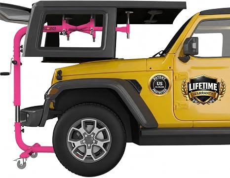 Hard Top Remover Lift for Jeep Wranglers: 1997-to-Present JK JKU JL JLU TJ CJ, 2&4 Door Lifted Jeeps, 4 Door Bronco. Easy Assembly. One Person System. Hardtop Removal/Installation in Minutes. Patented