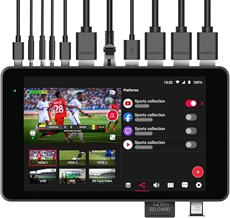 YoloBox Pro, All-in-one Portable Multi-Cam Live Streaming Switcher | 8'' LCD display, 3x HDMI inputs, 1080p60,Switcher Monitor Encoder Recorder, for Facebook, YouTube, Instagram, Tiktok, RTMPS