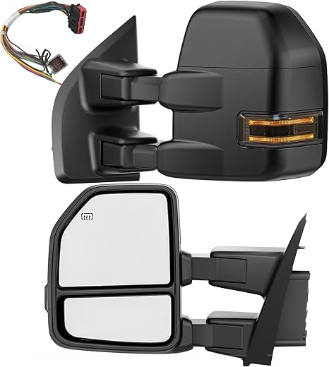 Power Heated Tow Mirrors Compatible with 2015–2020 Ford F-150, Trailer Towing Side Mirrors w/Turn Signal, Spot Auxiliary Light, Puddle Light, 22 to 8 Pin Adapter Included, Can fit Different Interfaces