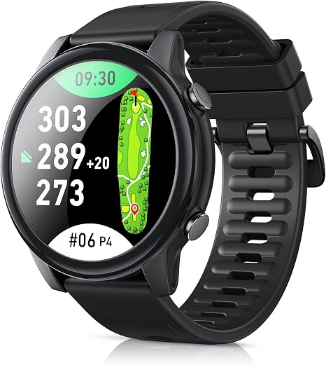 Golf GPS Watch, 1.43" AMOLED Touchscreen Display, Lightweight Golf Watch with 40,000+ Preload Courses, Green View, Slope Mode, 6 Hazard Distances, App Sync, Golf Watches for Men (Black)