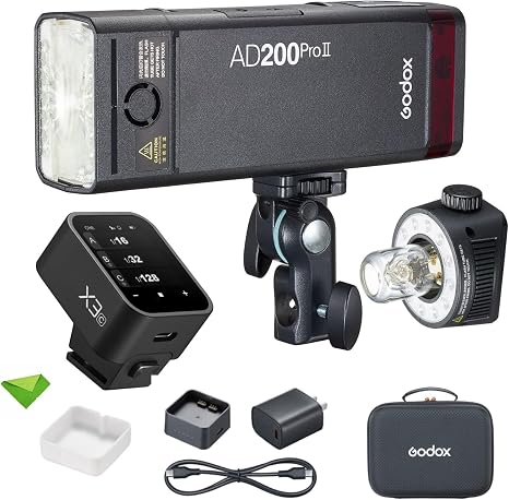 GODOX AD200 Pro II+X3-C Trigger for Canon AD200ProII 200Ws TTL Pocket Flash | Improved Heat Dissipation, 0.01-1.8s Recycle, Bi-Color Modeling Light, 1/1 to 1/512 Output, 500 Full Power Flashes Monolight
