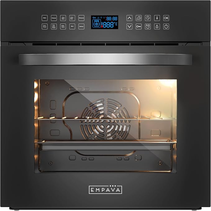 Empava 24" 10 Cooking Functions W/Rotisserie Electric LED Digital Display Touch Control Built-in Convection Single Wall Oven, 24WOC17, Black