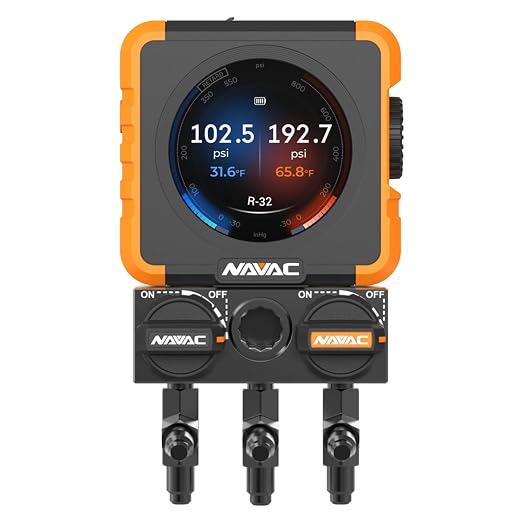 NAVAC N1DX Flex 1 Manifold Gauge - HD Color Display, 100 Refrigerants