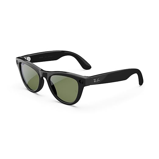 Ray-Ban Meta (Gen 1), Skyler, Shiny Black | Smart AI Glasses for Men, Women — 12 MP Ultra-Wide Camera, Open-Ear Speakers for Audio, Video Recording and Bluetooth — Green Lenses — Wearable Technology