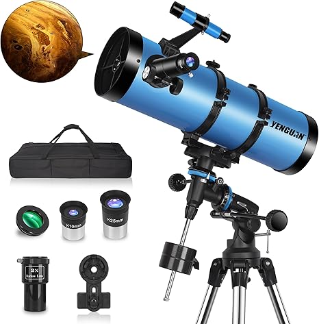Telescope150EQ for Adults High Powered, Professional Newtonian Reflector Telescope for Beginner in Astronomy, with Carry Bag, Stainless Tripod, Moon Filter and Phone Adapter, Blue
