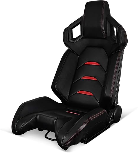 Universal Racing Seat with Dual Slider Black with Red Stitch Red Stripe