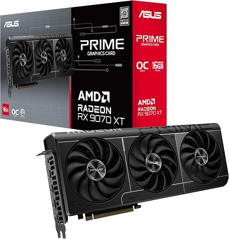 ASUS Prime AMD Radeon RX 9070 XT 16GB GDDR6 OC Edition Graphics Card, AMD (PCIe 5.0, HDMI/DP 2.1, 2.5-Slot Design, Axial-tech Fans, Ball Bearings, Dual BIOS, GPU Guard), 3 Year Warranty