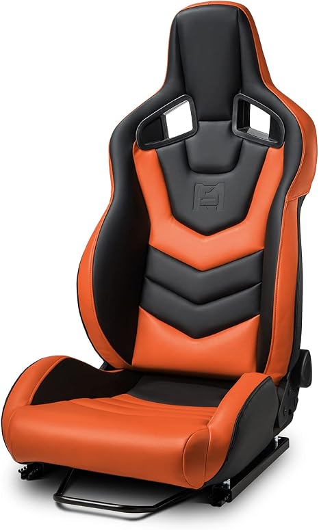 Universal PVC Fiberglass Leather Reclinable Black+Orange Racing Seat Right Left [EVO-Series]