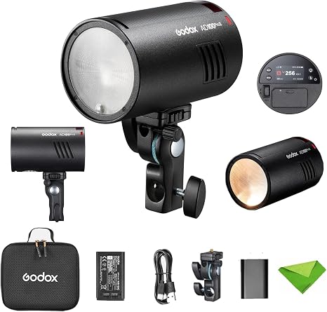 Godox AD100 Pro II AD100Pro II 100Ws Flash, 490 Full Power Flashes, 0.01-1.5s Recycling, 2W LED Model Light, 1/8000s HSS, 2.4G Wireless, Pocket Flash Strobe for DSLR Cameras (Godox AD100 Pro Upgrade)